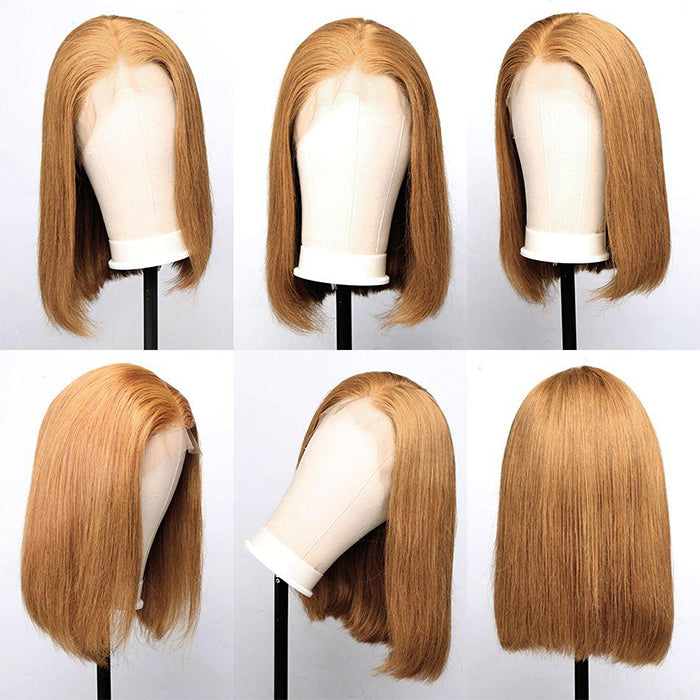 #27 Honey Blonde Short Straight Bob 13x4/4x4 Lace Wigs 100% Human Virgin Hair