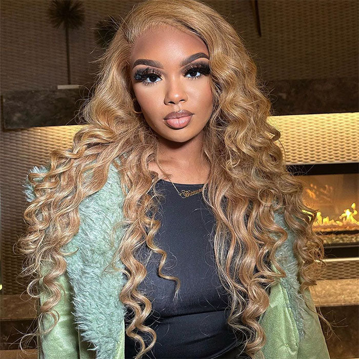 #27 Loose Deep Wave Honey Blonde Lace Front Wigs Brazilian 13×4 13x6 Frontal HD Lace Wigs