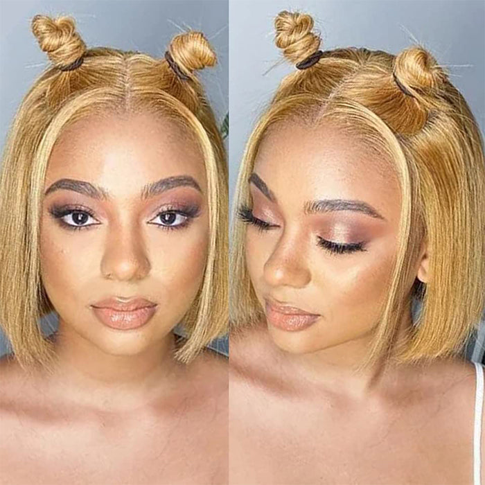 #27 Honey Blonde Short Straight Bob 13x4/4x4 Lace Wigs 100% Human Virgin Hair