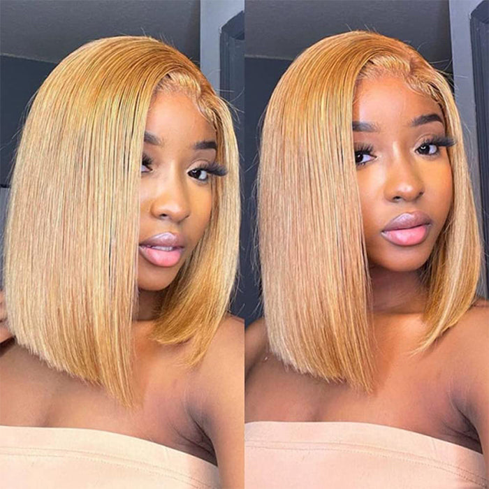 #27 Honey Blonde Short Straight Bob 13x4/4x4 Lace Wigs 100% Human Virgin Hair