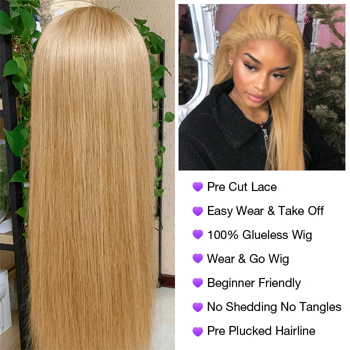 #27 Honey Blonde Straight/Body Wave Upgrade 8x5 Pre Cut HD Lace Wear & Go Glueless Human Hair Wigs