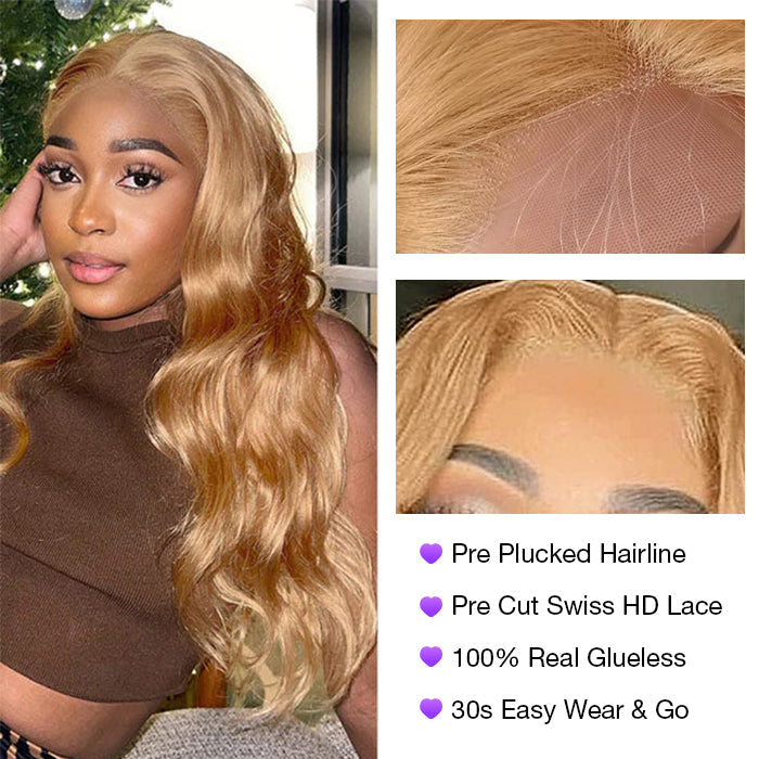#27 Honey Blonde Straight/Body Wave 5x5 Pre Cut HD Lace Wear & Go Glueless Human Hair Wigs