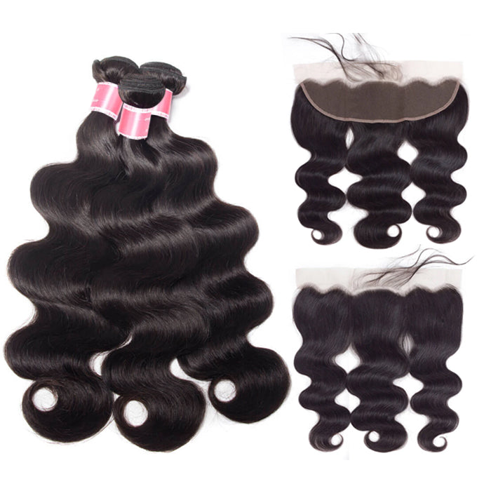 Malaysian Body Wave 4 Bundles With 13X4 Ear To Ear Lace Frontal Natural Color