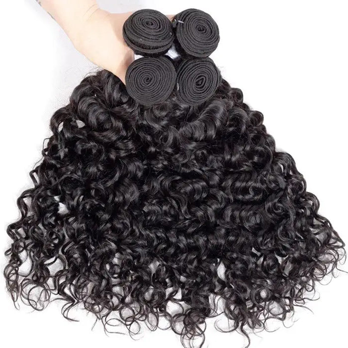 Peruvian Water Wave 4 Bundles With 13x4 Lace Frontal 10A Virgin Human Hair Bundles With Frontal Deal