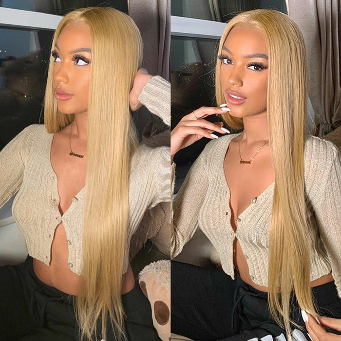 Honey Blonde 13x4 HD Transparent Lace Front Wigs #27 Colored Human Hair Frontal Wigs