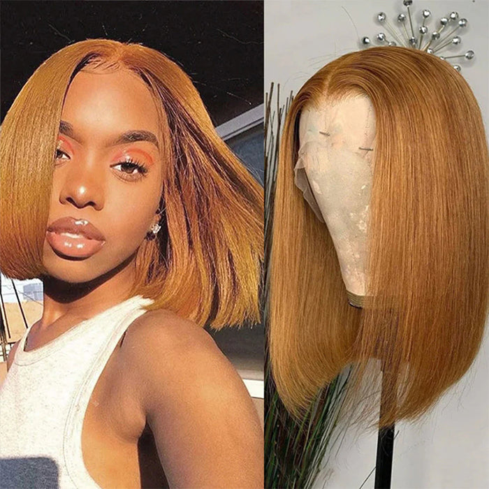 #30 Light Brown Short Straight Bob 13x4/4x4 Lace Wigs 100% Human Virgin Hair