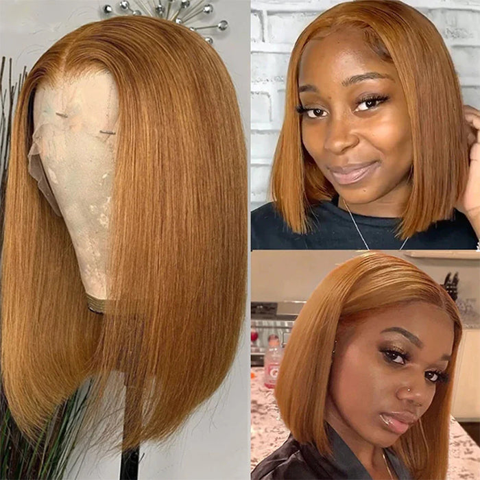 #30 Light Brown Short Straight Bob 13x4/4x4 Lace Wigs 100% Human Virgin Hair