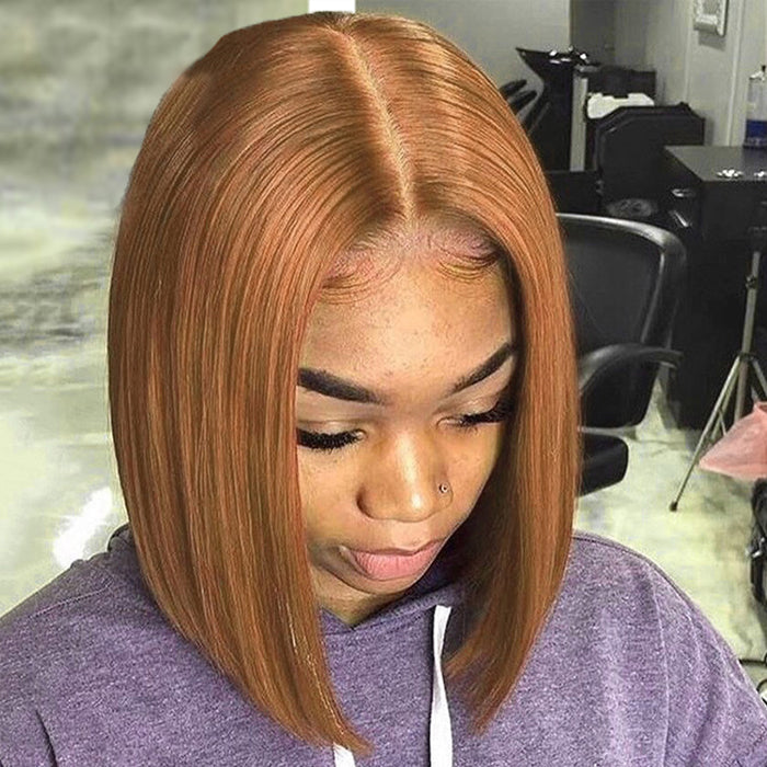 #30 Light Brown Short Straight Bob 13x4/4x4 Lace Wigs 100% Human Virgin Hair