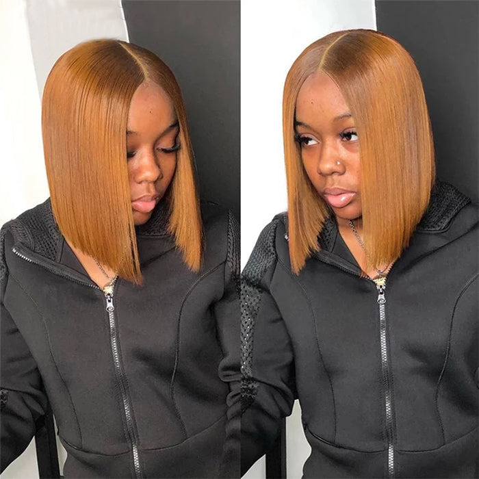 #30 Light Brown Short Straight Bob 13x4/4x4 Lace Wigs 100% Human Virgin Hair