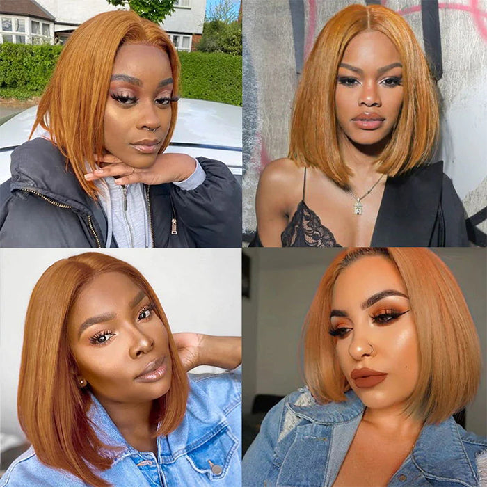 #30 Light Brown Short Straight Bob 13x4/4x4 Lace Wigs 100% Human Virgin Hair