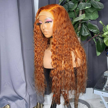 Water Wave Ginger Colored Lace Front Human Hair Wigs Pre Plucked Natural Hairline