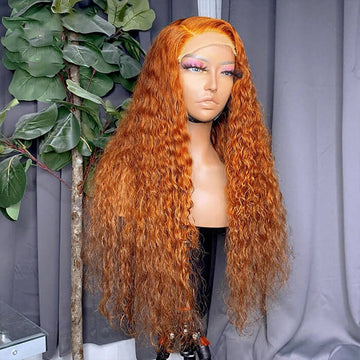 Water Wave Ginger Colored Lace Front Human Hair Wigs Pre Plucked Natural Hairline