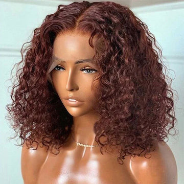 #33 Dark Auburn Color Short Bob Red Brown Wigs 13x4/4x4 Bob Lace Frontal Wigs 150% Density