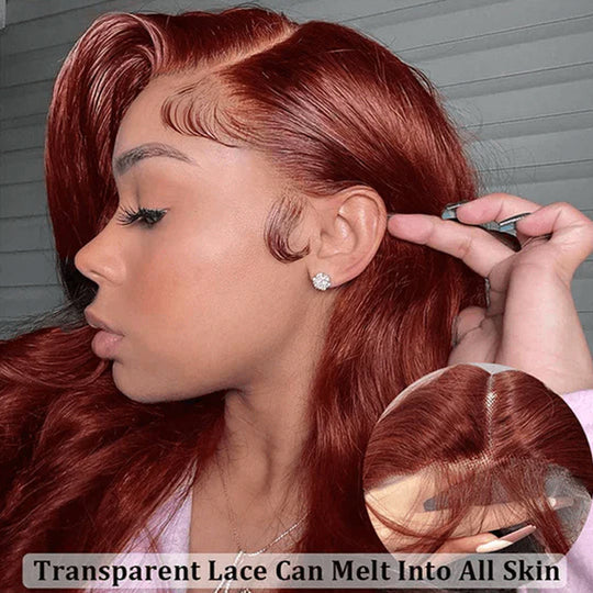 #33 Dark Auburn Color Body Wave 13x4/5x5 HD Lace Frontal Wigs Short Bob Red Brown Wigs 150% Density