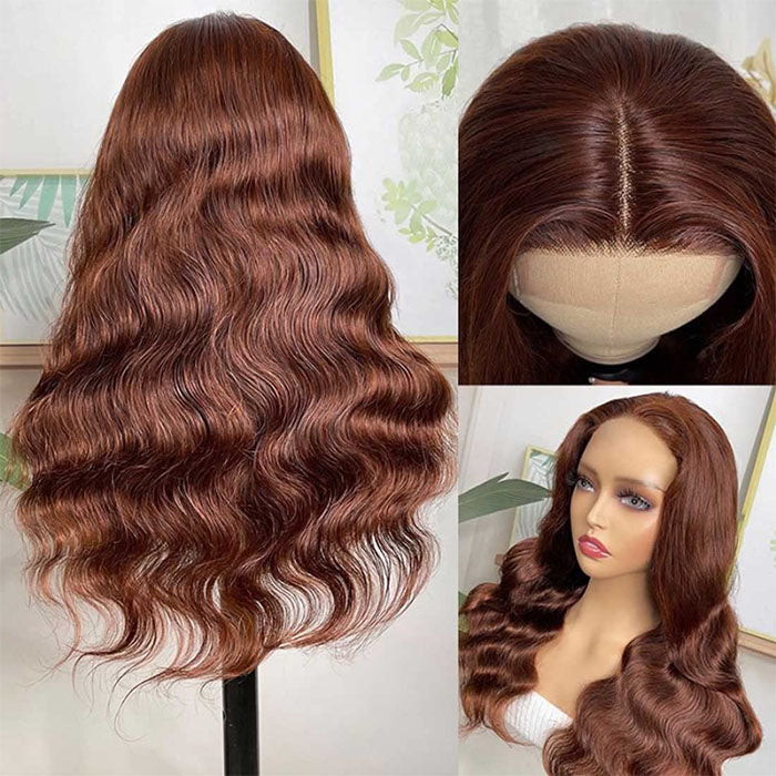 #33 Reddish Brown Human Hair Wigs 4x4 HD Lace Closure Wigs Natural Density Auburn Copper Color