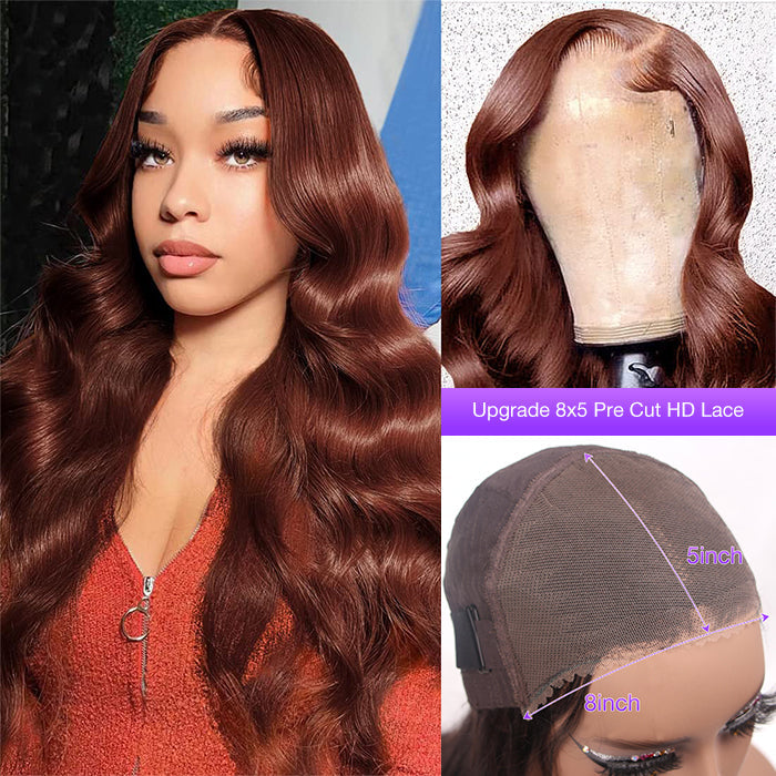 #33 Reddish Brown Color Upgrade 8*5 Pre Cut HD Lace Closure Wigs Glueless Wear & Go Wigs