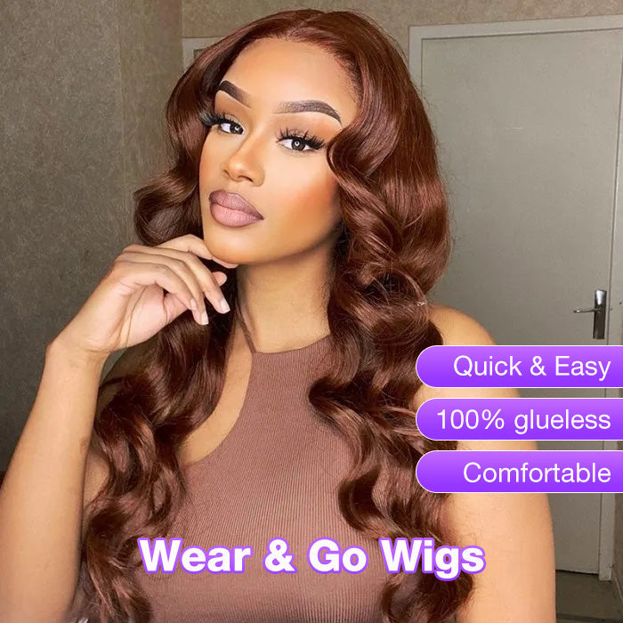 #33 Reddish Brown Color Upgrade 8*5 Pre Cut HD Lace Closure Wigs Glueless Wear & Go Wigs