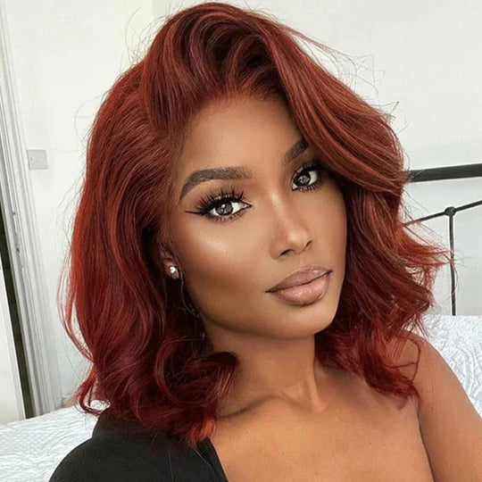 #33 Dark Auburn Color Body Wave 13x4/5x5 HD Lace Frontal Wigs Short Bob Red Brown Wigs 150% Density