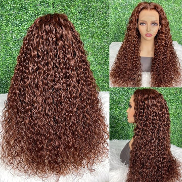 #33 Auburn Color Water Wave 13x4 5*5 Lace Front Human Hair Wigs For Women High Quality Wigs