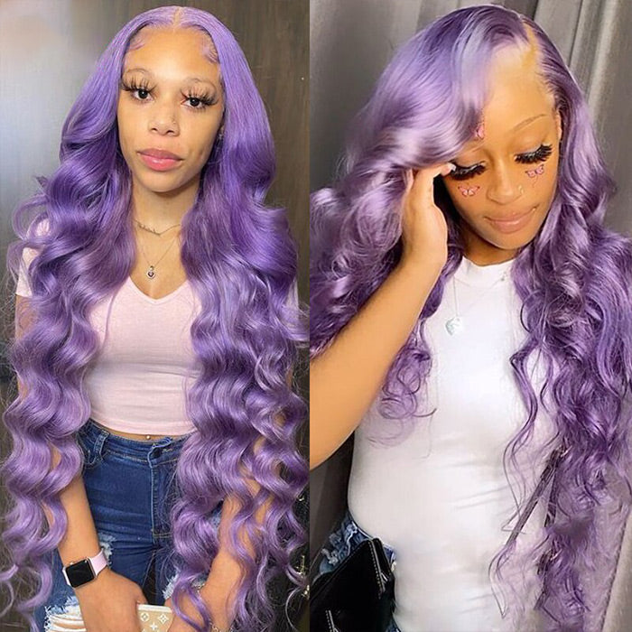 13x4 Purple Color 13x4 HD Lace Front Human Hair Wigs with Baby HairGlueless Lace wigs