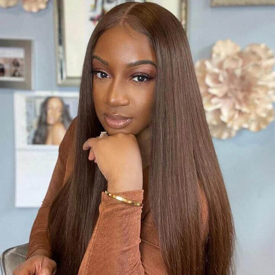 #4 Brown Wigs Straight & Body Wave Natural Human Hair Wigs Colored Lace Front Wigs