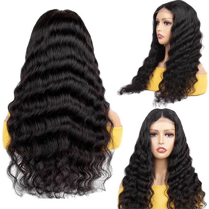 Loose Deep Wave 4x4 HD Lace Closure Crimped Wigs Pre Plucked Human Hair