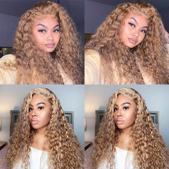 Water Wave Honey Blonde 13*4 13*6 HD Transparent Lace Frontal Wigs #27 Colored Human Hair Wigs For Women