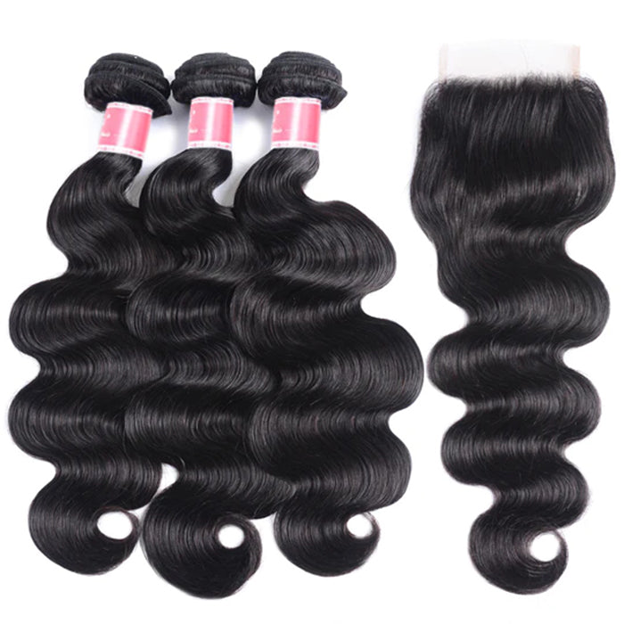 Peruvian Body Wave Virgin Hair 3 Bundles with Closure 100% Unprocess Human Hair Weave Bundles with Closure