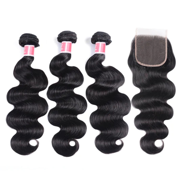 Peruvian Body Wave Virgin Hair 3 Bundles with Closure 100% Unprocess Human Hair Weave Bundles with Closure