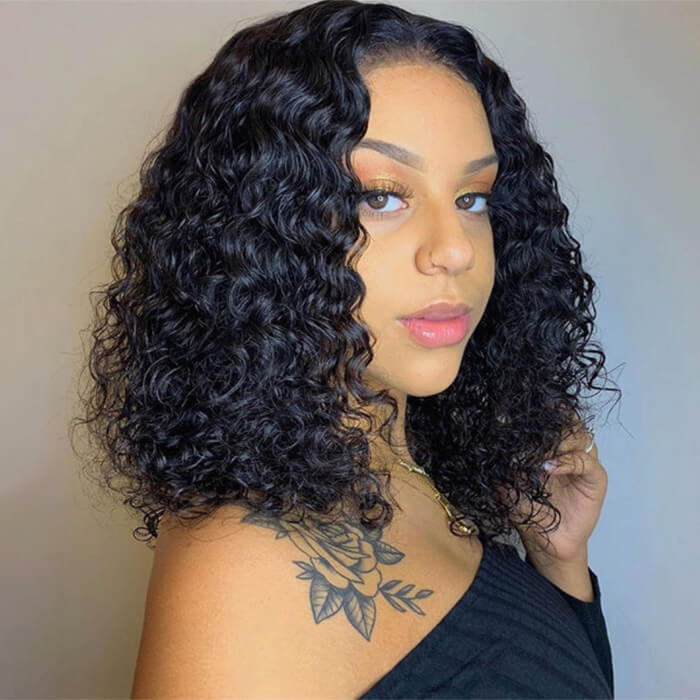 Deep Wave HD Lace Front Bob Wigs Pre Plucked Human Hair Lace Wigs For Women