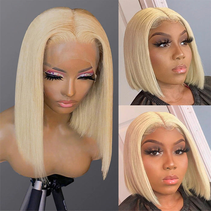 613 Blonde Straight Bob Wigs Human Hair Pre Plucked Glueless Lace Wigs