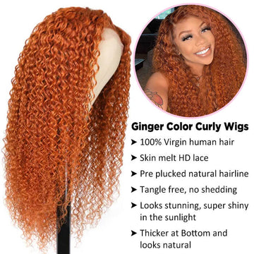 Ginger Curly Wigs 13x4 HD Lace Front Wigs Colored Human Hair Lace Front Wigs With Pre Plucked