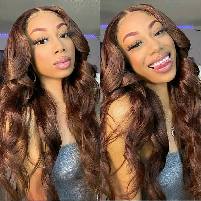 Chocolate Brown Closure Wigs Glueless Pre-cut Lace 5x5 Pre-cut Lace Wigs #4 Colored Human Hair Wigs For Women