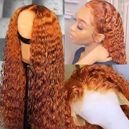 Ginger Orange Colored Human Hair Wigs Pre Plucked Deep Wave HD Lace Frontal Wigs