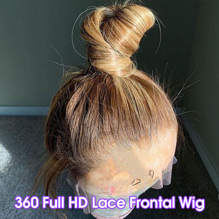 Honey Blonde Highlights 360 Transparent HD Lace Front Body Wave/Straight Human Hair Wigs