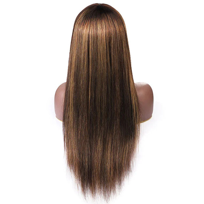 4/27 Honey Blond Highlight Straight Human Hair Wigs With Bangs Virgin Human Hair Lace Front Wigs