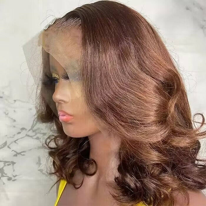 #4 Chocolate Brown Short Straight Bob 13x4/13x6 Lace Front Wigs Human Virgin Hair 150% Density