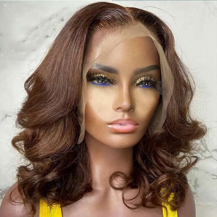 #4 Chocolate Brown Short Straight Bob 13x4/13x6 Lace Front Wigs Human Virgin Hair 150% Density