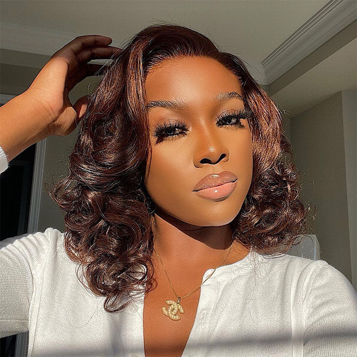 #4 Chocolate Brown Short Straight Bob 13x4/13x6 Lace Front Wigs Human Virgin Hair 150% Density