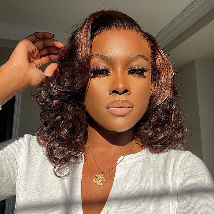 #4 Chocolate Brown Short Straight Bob 13x4/13x6 Lace Front Wigs Human Virgin Hair 150% Density