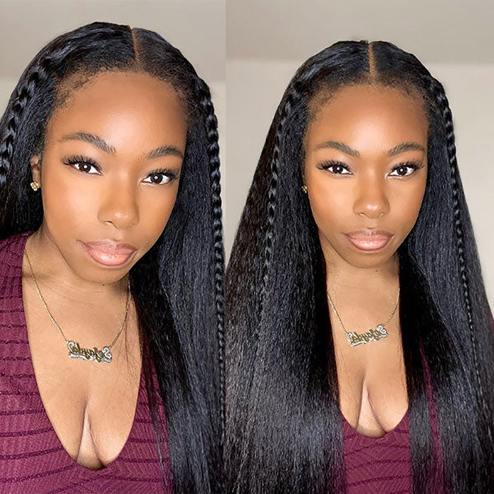 Natural 4C Edges Kinky Straight 5x5 HD Lace Front Wigs With 4C Hairline Kinky Edges