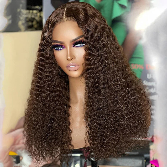 Glueless Wear & Go Wigs Curly Hair 7*5/8*5 Pre Cut HD Lace Closure Wigs #4 Chocolate Brown Color