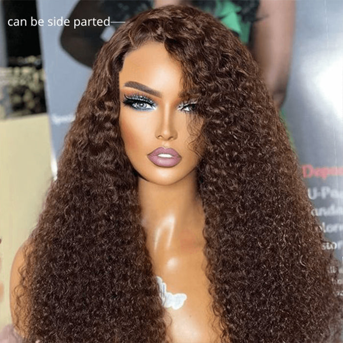 Glueless Wear & Go Wigs Curly Hair 7*5/8*5 Pre Cut HD Lace Closure Wigs #4 Chocolate Brown Color