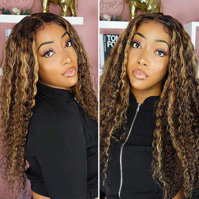 Highlight Deep Wave Wear & Go Glueless Wigs 7*5/8*5 Pre Cut Lace Closure Wigs #P4/27 Color