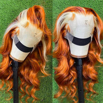 Ginger Wigs With Blonde Highlights Colored Lace Front Wigs Body Wave Ombre Human Hair Wigs