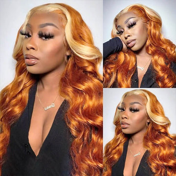 Ginger Wigs With Blonde Highlights Colored Lace Front Wigs Body Wave Ombre Human Hair Wigs