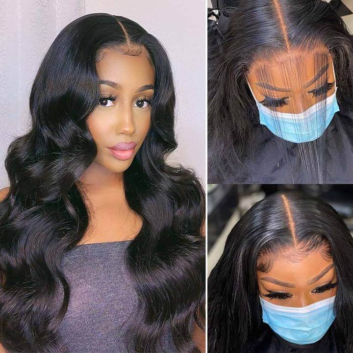 Body Wave 5x5 Invisible HD Lace Closure Wigs Pre Plucked Natural Black Human Hair Wigss For Women