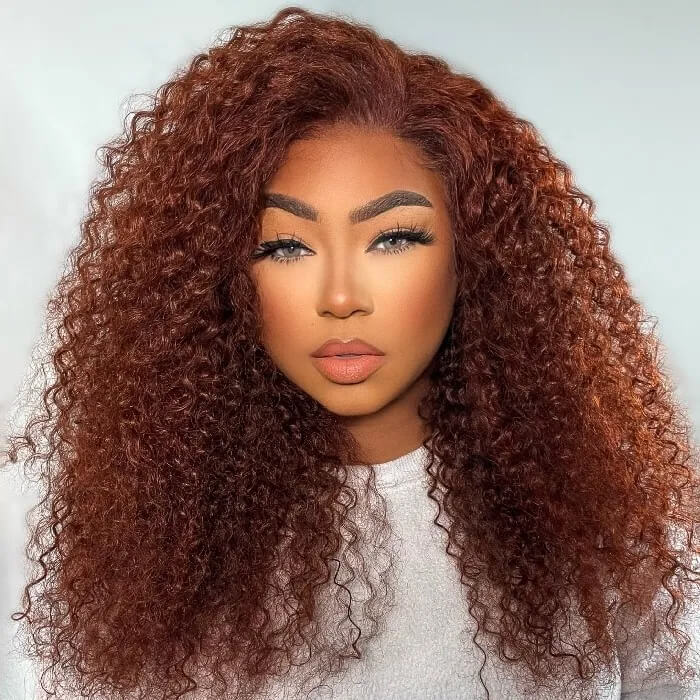 #33 Reddish Brown Human Hair Wigs 4x4 HD Lace Closure Wigs Natural Density Auburn Copper Color