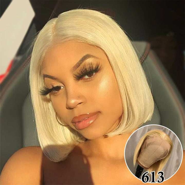 Colorful Straight Bob Wigs Human Hair 13x4 Pre Plucked Glueless Bob Lace Front Human Hair Wigs