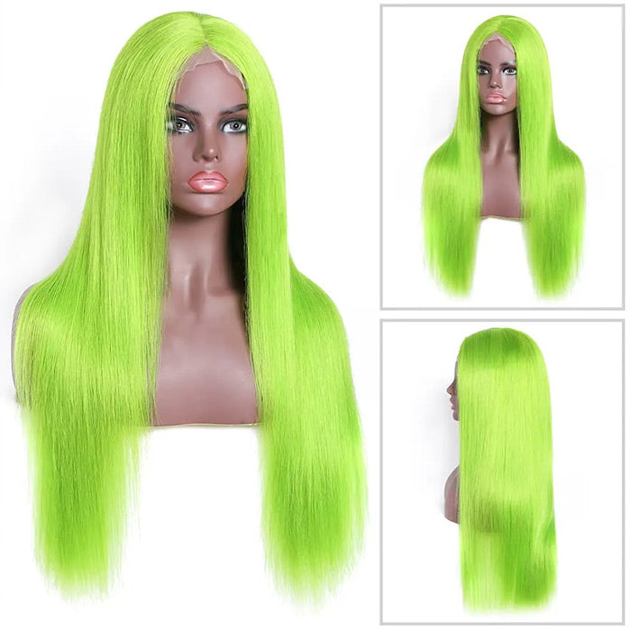 13X4 HD Lace Wigs Long Straight Hair Green Color Wigs for Fashion Women with Natural Hairline